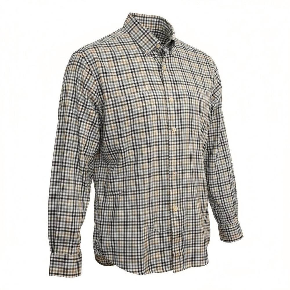 EUC Nordstrom Men’s Tan, Green Multi Checked Long Sleeve Shirt Size Large